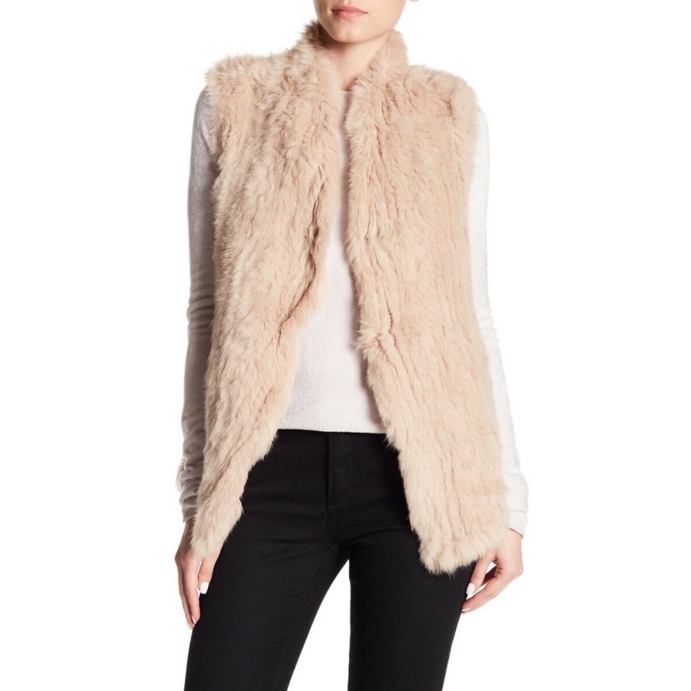 Anthropologie || Love Token Rabbit Fur Vest‎ Tan XS